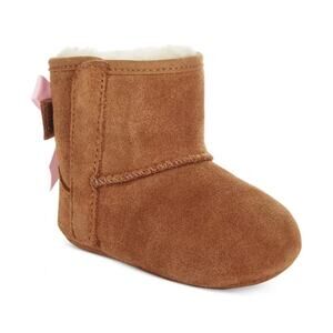UGG Baby Girls Jesse Bow II Suede Booties Shearling Lined Cozy Brown Size 4/5
